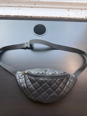 Quilted Black Crossbody Belt Bag - Women's Hands-Free Fanny Pack